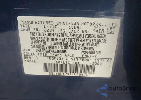 2010 Nissan Sentra 2.0S from USA, damaged, VIN 3N1AB6AP4AL693966